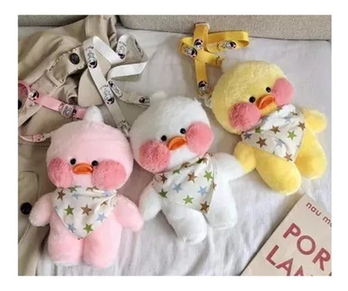 Lalafanfan Plush Duck Purse in White, Pink, and Yellow 7