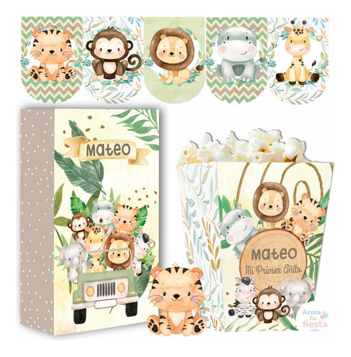 Kit Imprimible Animales Selva Safari Acuarela Texto Editable 0