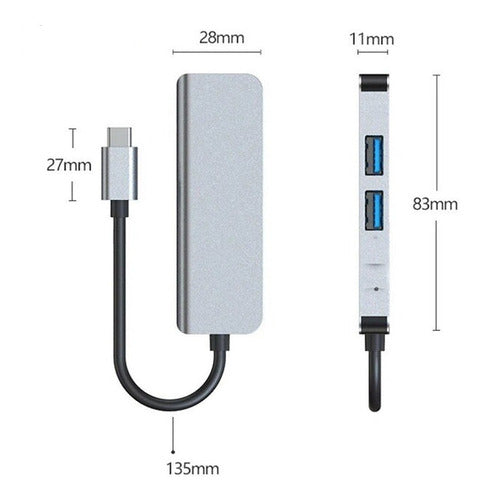 Adaptador Hub Tipo C 3 Puertos Usb Y Hdmi 4k Usb 3.0 1