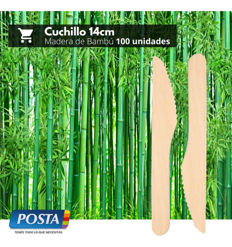 Cuchillo De Madera Bambú 14 Cm Pack X100 Unidades - 1