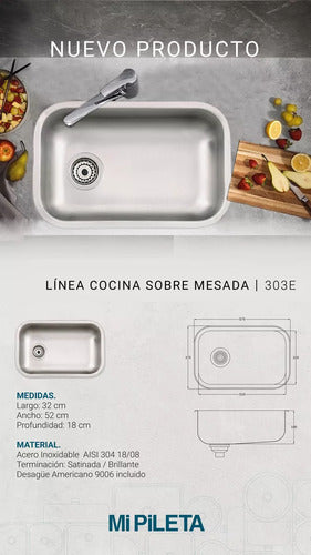 Mi Pileta Bacha Cocina 303E Simple Acero Inoxidable 2