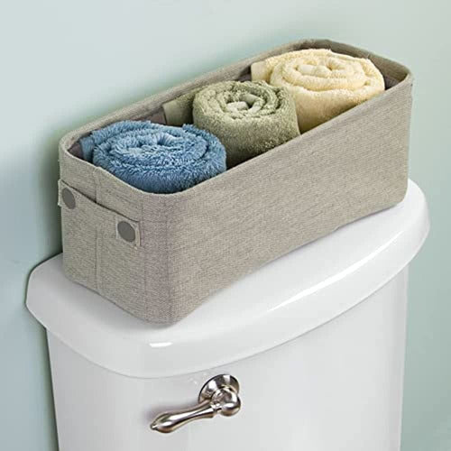 mDesign Soft Cotton Fabric Bathroom Storage Bin - Light Gray 3