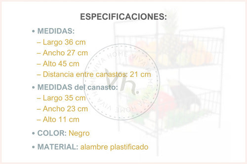 Organizador Frutas Verduras 2 Canastos Estantes Negro 1