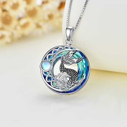 Yosopretty Mermaid Necklace with Blue Crystal Circle Silver 1