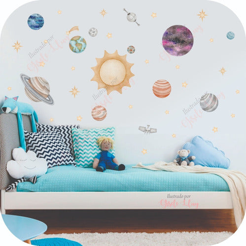 Watercolor Solar System Planet Kids Wall Decal 1