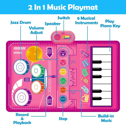 Flyart Musical Toy for Girls 1-3 Years, Piano and Drum 3