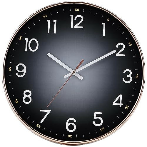 Reloj De Pared Redondo Negro Moderno 30 Cm Numeros Blancos 1