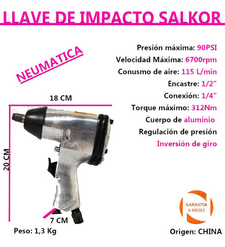 Llave De Impacto Neumatica Salkor 1/2 Maletin  Accesorios 1