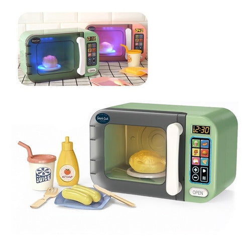 ALITOYS Set Microondas Juguete Luz Sonido Movimiento + Comida Bebida 0