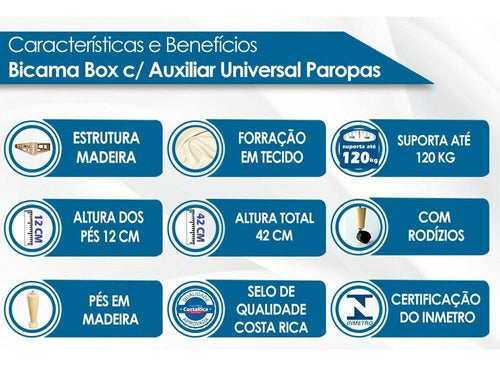 Cama Box C/auxiliar Solteiro Sommier Rústico Bege (88x30)par 1