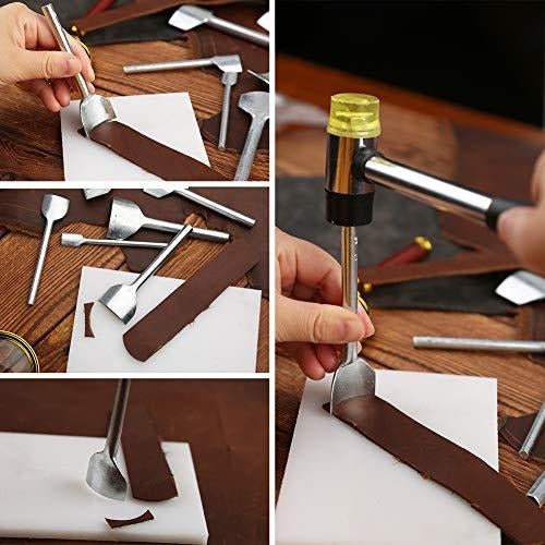 QMNNMA 9 Pcs Half-round Cutter Punch (3-40mm) With 3 Pcs Wood Slicker Burnishes Leather Craft Tools 5