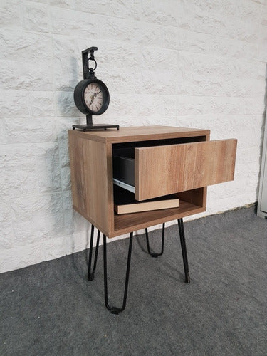 Modern Bedside Table with Drawer. Melamine and Hairpin Legs 3