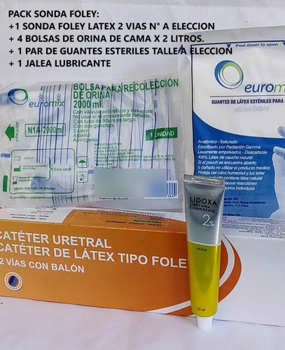 Euromix/Well Lead Foley Catheter Pack 2 Ways + 4 Urine Bags + Sterile Gloves + Lubricant Jelly 1