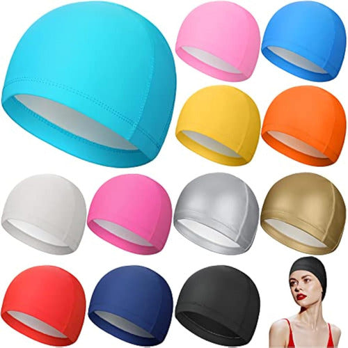 12 Gorros De Natación De Tela Para Mujer, Gorra De 0