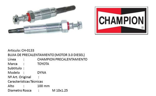 Kit 4 Bujias Incandescente Toyota Dyna Motor 3.0 Diesel 0