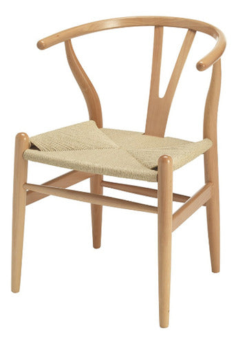 Silla De Comedor Wishbone Madera Beech Y Asiento Ratan Na 0