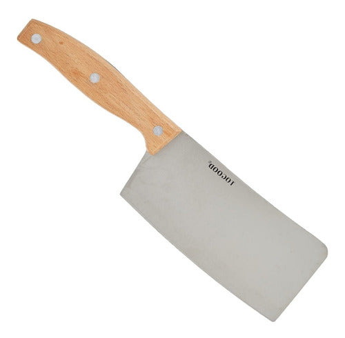 Home Love Cuchillo Hacha Rebanador Carne Y Ver Acero Inoxidable Mango Madera 0