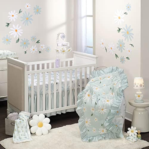 Lambs & Ivy Sweet Daisy Azul/blanco Juego De Cama De Cuna Fl 0