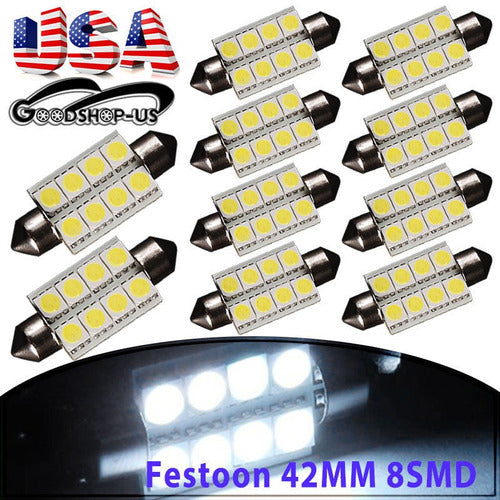 Xemon 10pcs Blanco 42mm 8smd 5050 Festoon Matrícula Interior 0