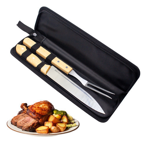 Juego Asador Kit Asado Set Parrillero X2 Cuchillo Y Tenedor 0