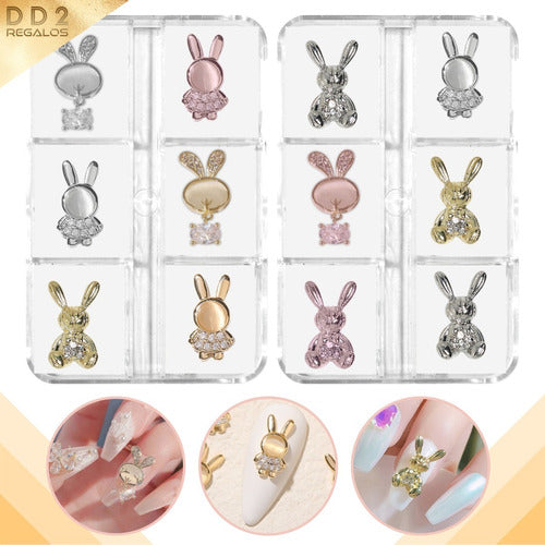 Fashion 6 Dijes Strass Conejo Gema 3D Apliques Uñas Decoracion Caja 1