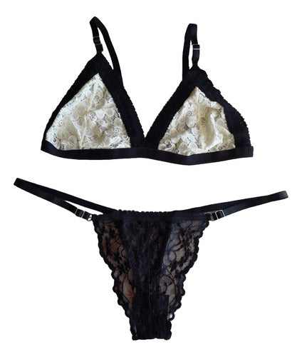Lace Triangle Set with Adjustable Straps and Thong 0