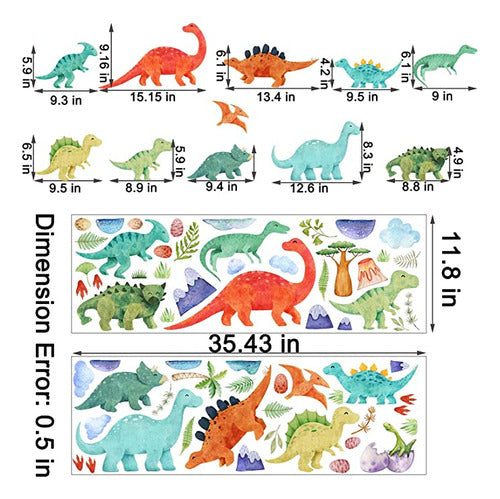 2 Hojas De Pegatinas De Pared De Dinosaurio De Acuarela, Gr. 1