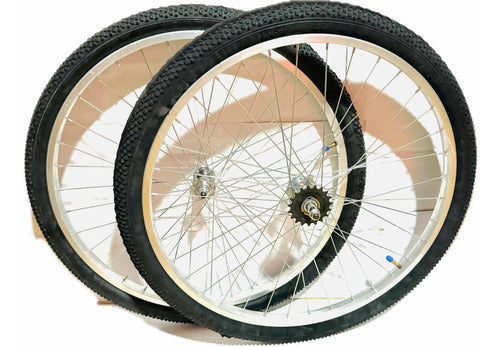 Generic Kit X2 Bicycle Wheels R26 with Pedals + Tubes + Covers 0