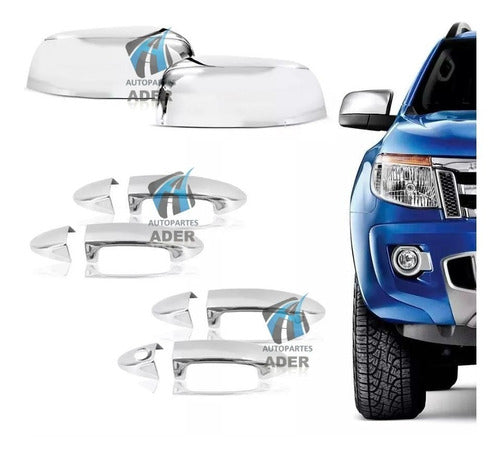 Kit Apliques Cromados 4 Manijas + 2 Espejos Ford Ranger 2013 2014 2015 2016 2017 2018 2019 0