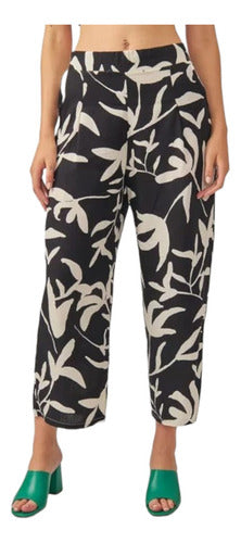 Moda_Relativa Pantalón Palazzo De Lino Estampado Mujer 0