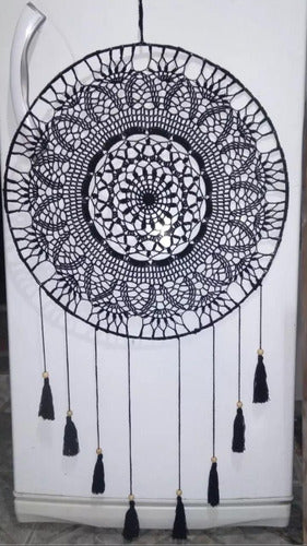 Vishwa Tejidos Atrapasueños Mandala Grande 60cm Negro Blanco Tejido Crochet 3