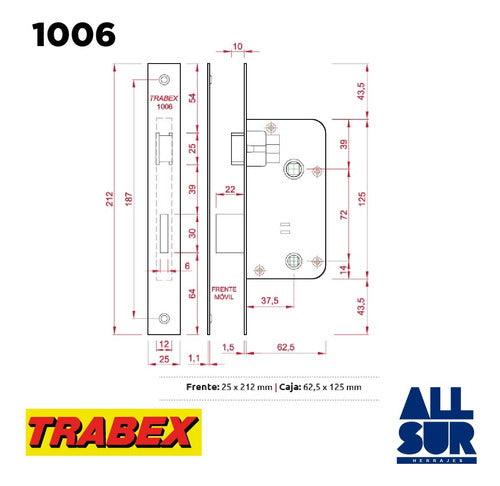 Trabex 1006 Bathroom Door Lock Large Front Reversible 1