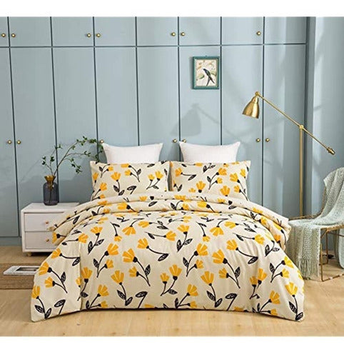 DaDa Bedding Yellow Fleur Floral Juego De Funda Nórdica - Go 0