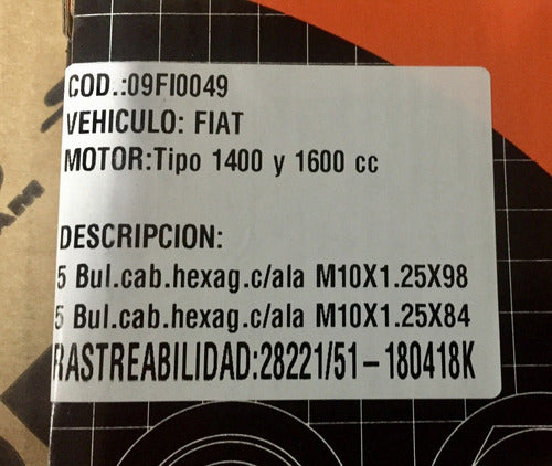 Bulones Tapa Cilindro Fiat Uno Duna 147 Motor Tipo 1.4 1.6 2