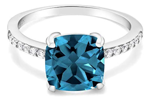 Gem Stone King 925 Sterling Silver London Blue Topaz Ring 0