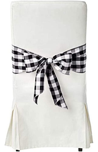 La Linen Black/White Plaid Chair Covers - 7 x 108 Inches - Set of 10 0