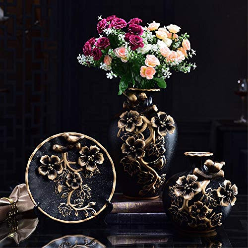 Newqz Classic Decorative Ceramic Vase Set - 3 Chinese Vases (Black) 1