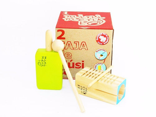 Minimento Kit Instrumentos Musicales Percusion Raspador Y Caja China 0