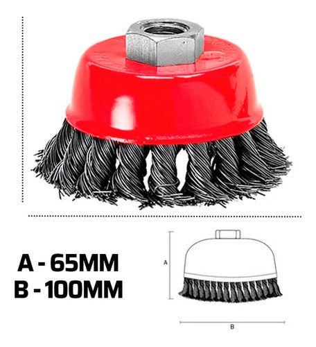 Escova De Aço 65mm Tipo Copo Rosca M14 Torcida 2