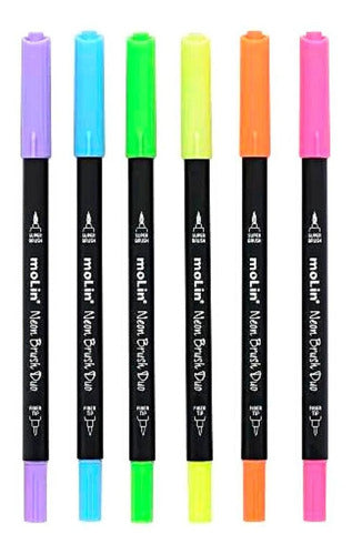 Caneta Neon Brush Duo 6 Cores 2 Pontas - Molin 2