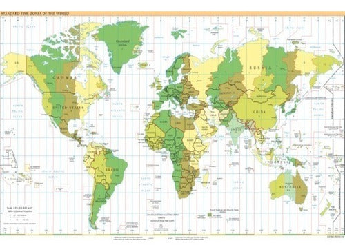 Zonas Horarias - Husos Horarios - Mapa Del Mundo 45x30 Cm. 0