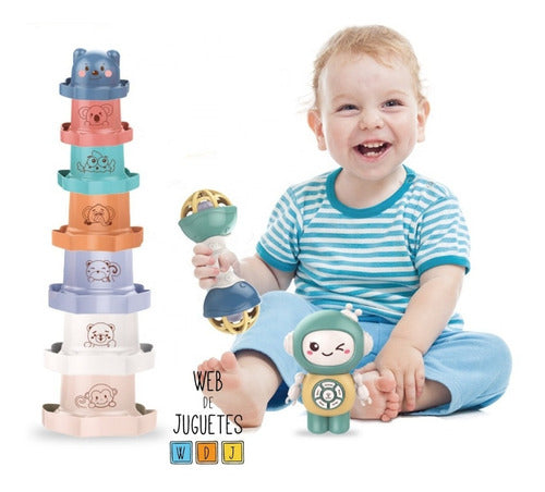 Zippy Toys Musical Robot with Lights and Stacking Rattle Set for Babies 4