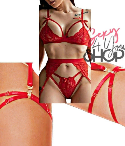 Sexy Lace Lingerie Set: Bralette+Thong+Suspender Belt+Optional Stockings 5