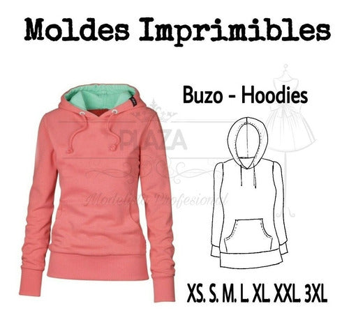 Plaza Moldes Patrones Imprimibles Buzo Hoodie Canguro XS Al 3XL 1