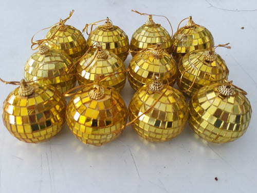 Set of 12 Mirrored Christmas Ornaments Gold Color 0
