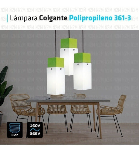 LED Polipropylene Pendant Lamp 361-3 E27 + Bulb Set by Philips 18