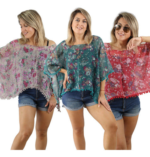 Spiga 31 Blusa Grande Estampado Combo X3 Poncho Mujer Playera Set 0