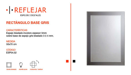 Reflejar Espejo Reflejar Base Gris Rectángulo 50x70cm Esp04.02 2