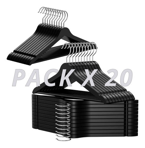 Pack X 20 Percha De Madera Negra Importada Premium Elegante 0