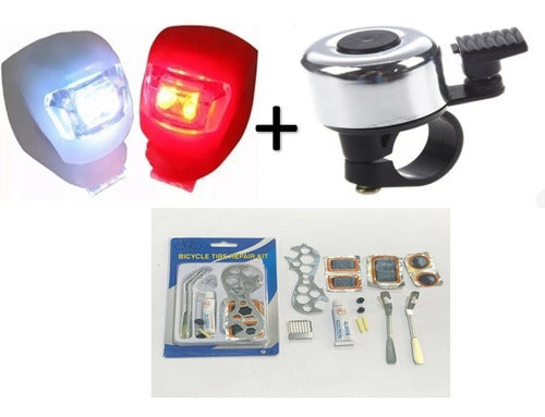 Bicycle Safety Combo Bell LED Light x2 Repair Kit Patch 8